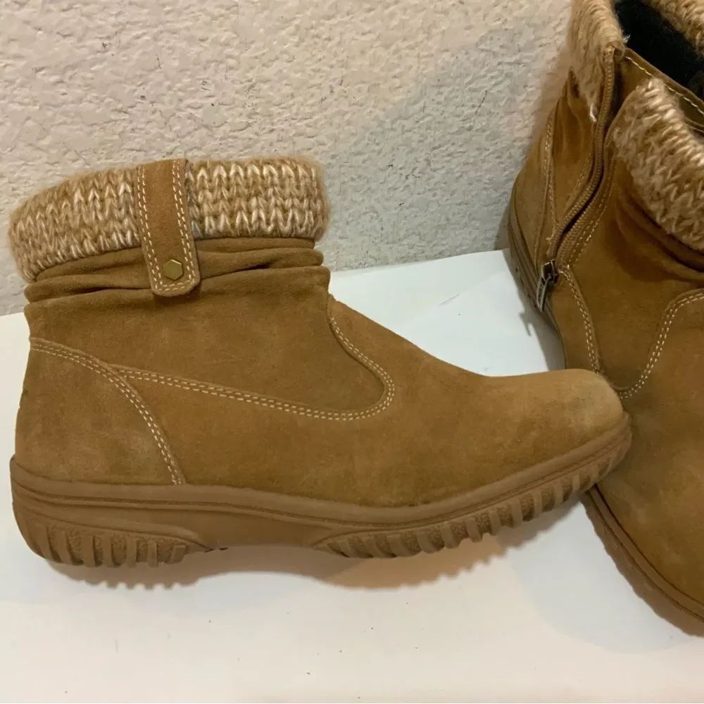 Khombu Women Size 9 Ankle BootsâChestnut Laura All Weather Leather Knit Cuffs